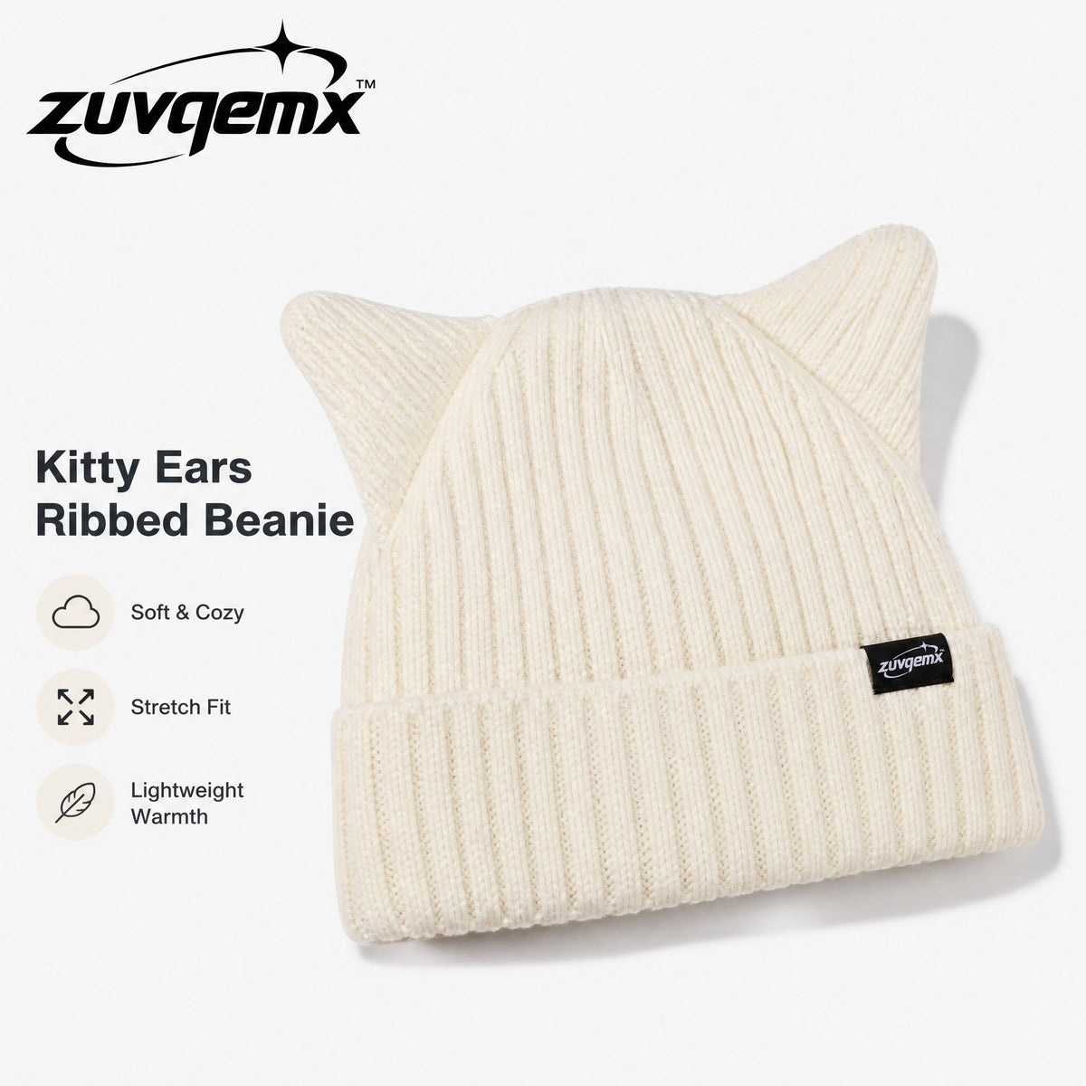 𝒛𝒖𝒗𝒒𝒆𝒎𝒙™ Kitty Ears Ribbed Beanie — view 1