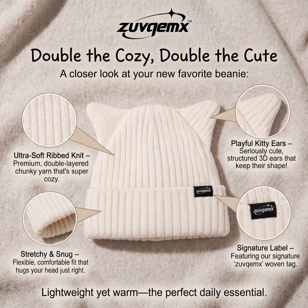 𝒛𝒖𝒗𝒒𝒆𝒎𝒙™ Kitty Ears Ribbed Beanie — view 3