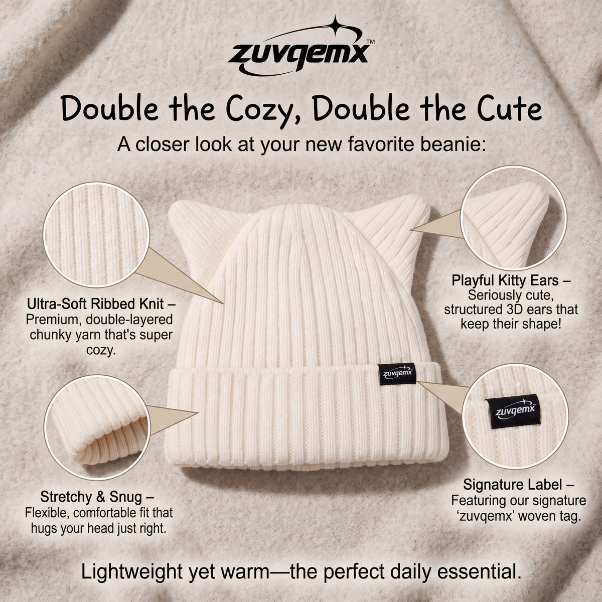𝒛𝒖𝒗𝒒𝒆𝒎𝒙™ Kitty Ears Ribbed Beanie — view 3